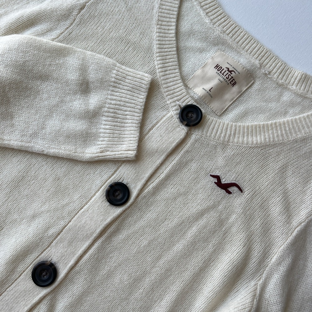 Hollister Womens L Cardigan Sweater Cream Knit Button Front Y2K Preppy Coastal